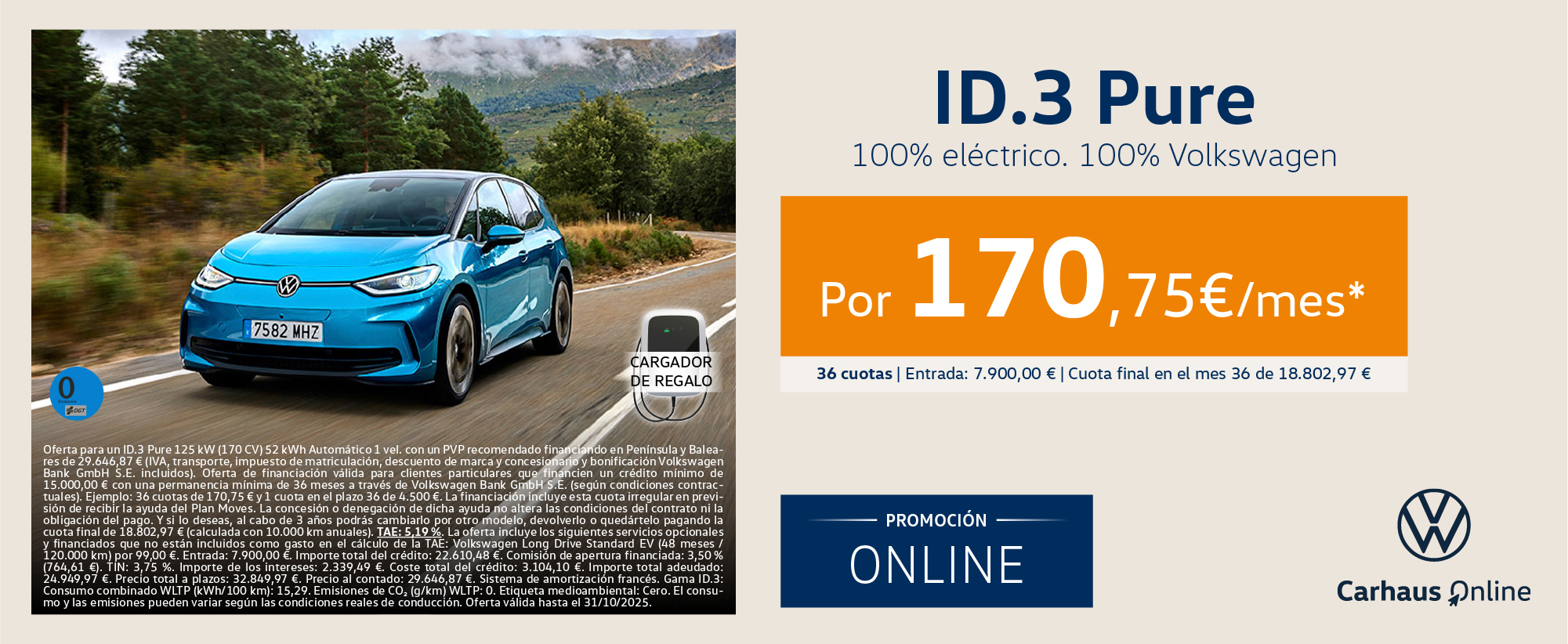 ¡Promoción exclusiva! ID.3 Pure por 170€/mes*